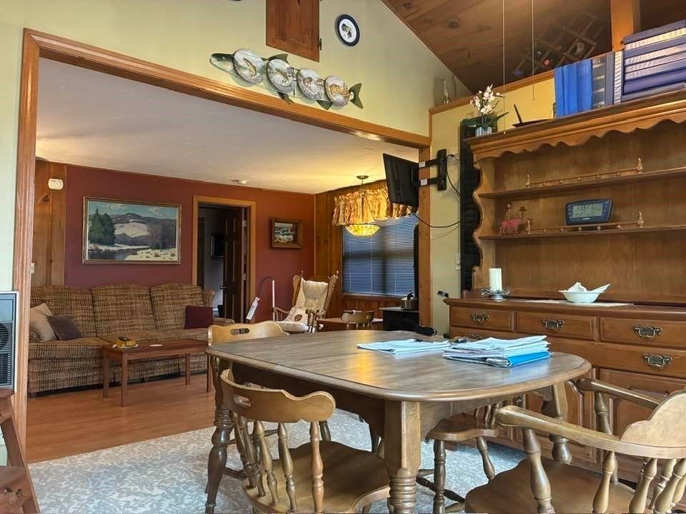 Dining room, Interior, Pendant Lights, Wood Texture Flooring