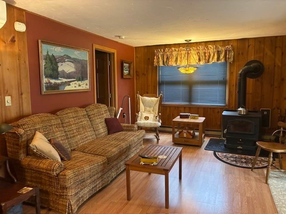 Fireplace, Interior, Living room, Pendant Lights, Wood Texture Flooring, Wooden Walls