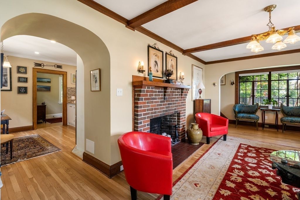 Chandelier, Fireplace, Interior, Wooden Beams, Wood Texture Flooring