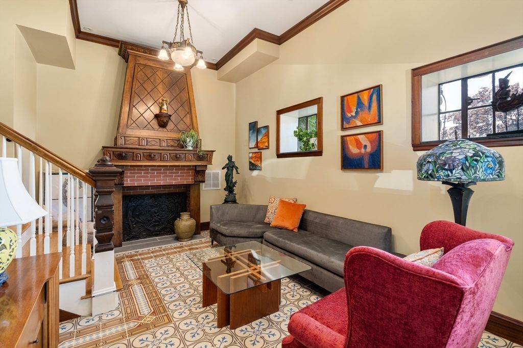 Fireplace, Interior, Living room, Pendant Lights