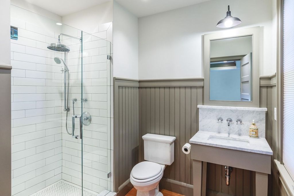 Bathroom, Glass Shower, Interior, Wood Texture Flooring