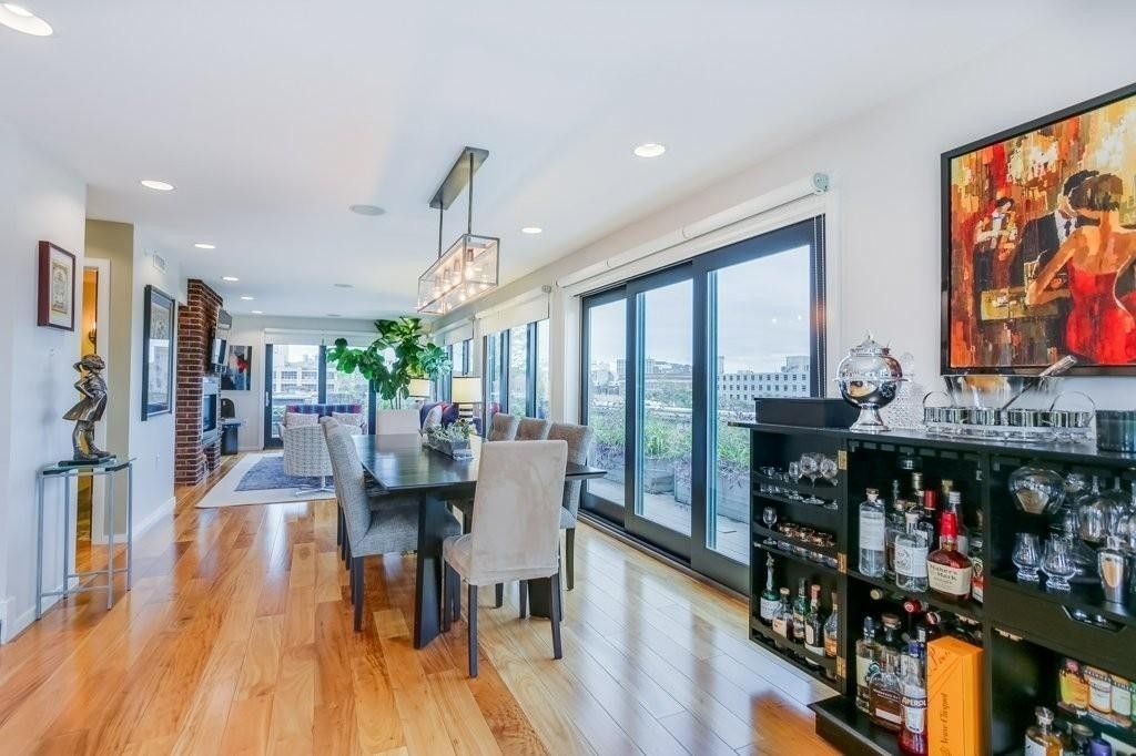 Dining room, Interior, Pendant Lights, Recessed Lighting, Wood Texture Flooring
