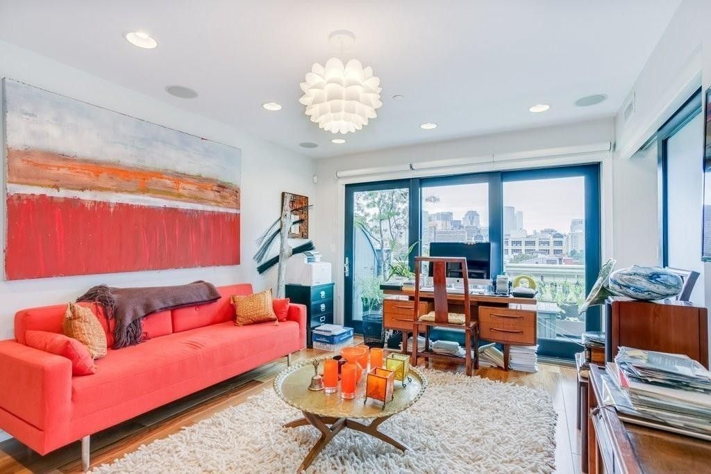 Chandelier, Home Office, Interior, Living room, Recessed Lighting, Wood Texture Flooring