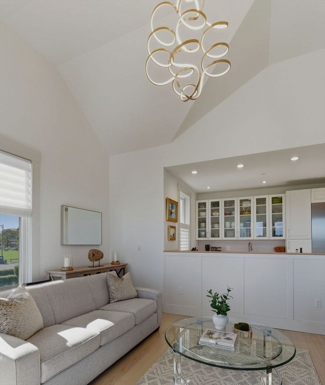 Interior, Living room, Pendant Lights, Recessed Lighting, Wood Texture Flooring