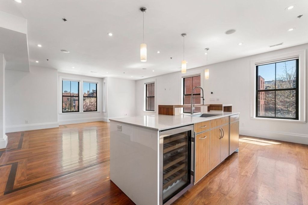Interior, Kitchen, Pendant Lights, Recessed Lighting, Wood Texture Flooring