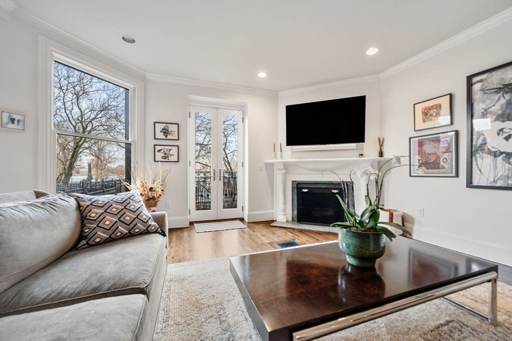 Fireplace, Interior, Recessed Lighting, Wood Texture Flooring