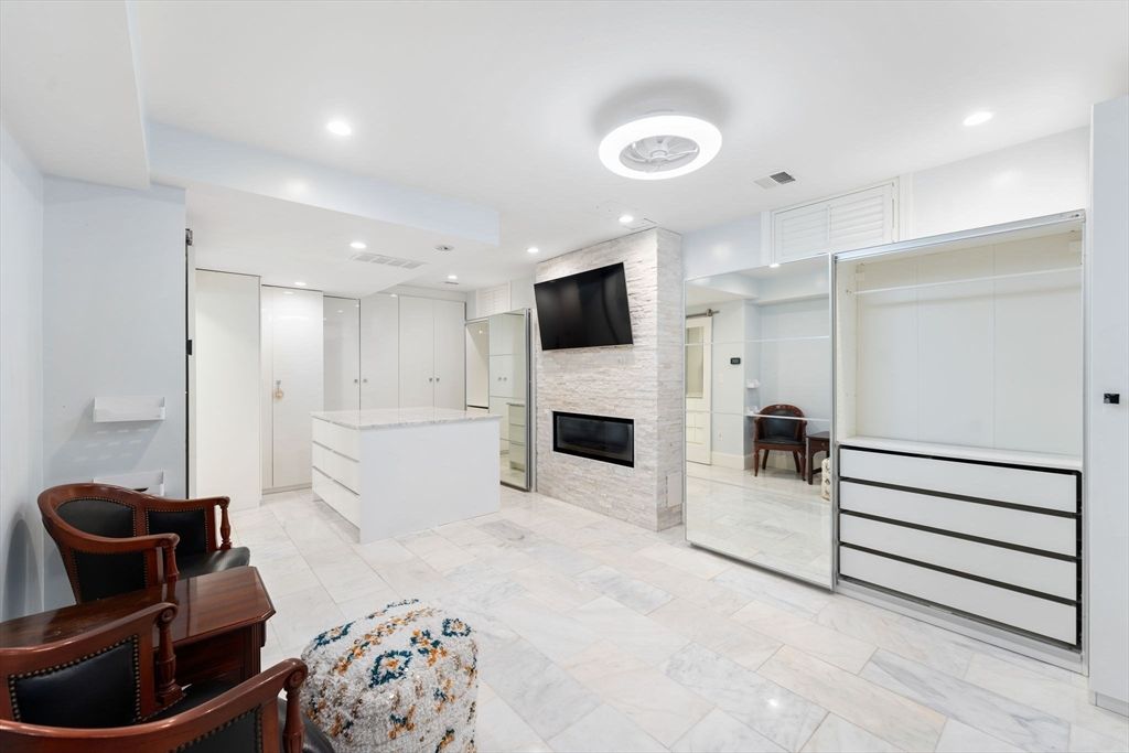 Bathroom, Fireplace, Interior, Marble, Recessed Lighting