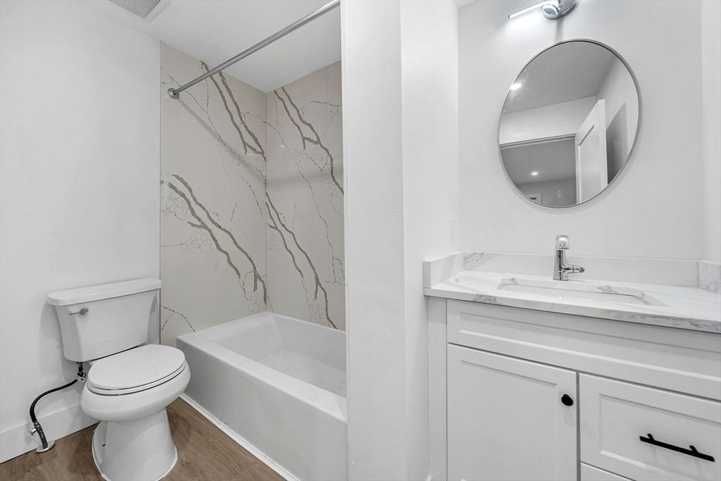 Bathroom, Interior, Marble Walls, Wood Texture Flooring