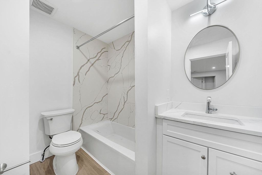 Bathroom, Interior, Marble Walls, Wood Texture Flooring