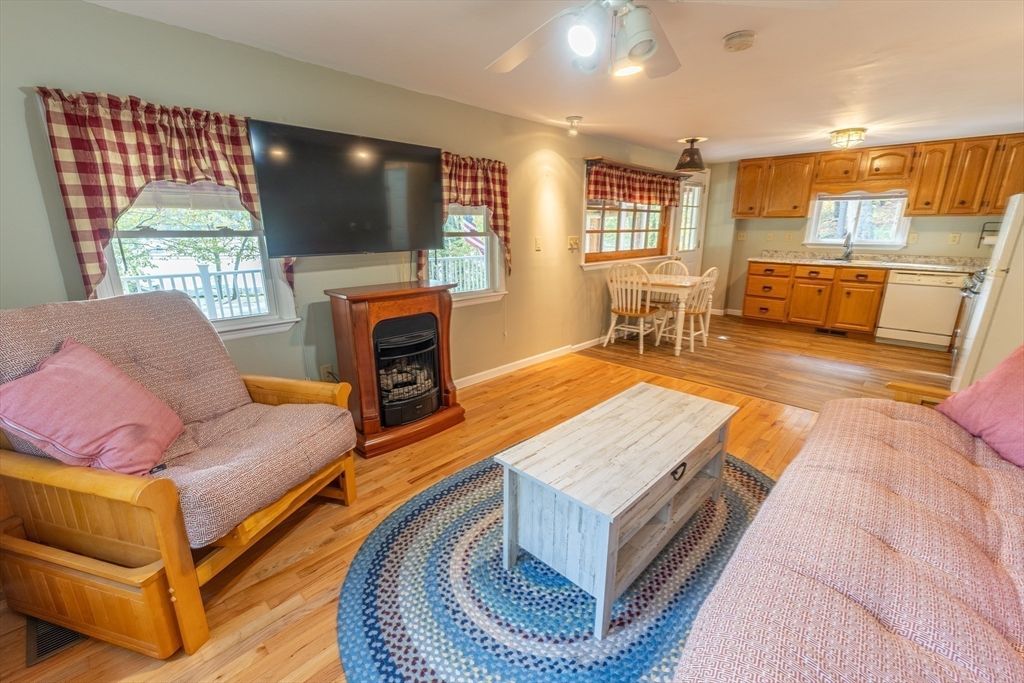 Dining room, Fireplace, Interior, Kitchen, Wood Texture Flooring
