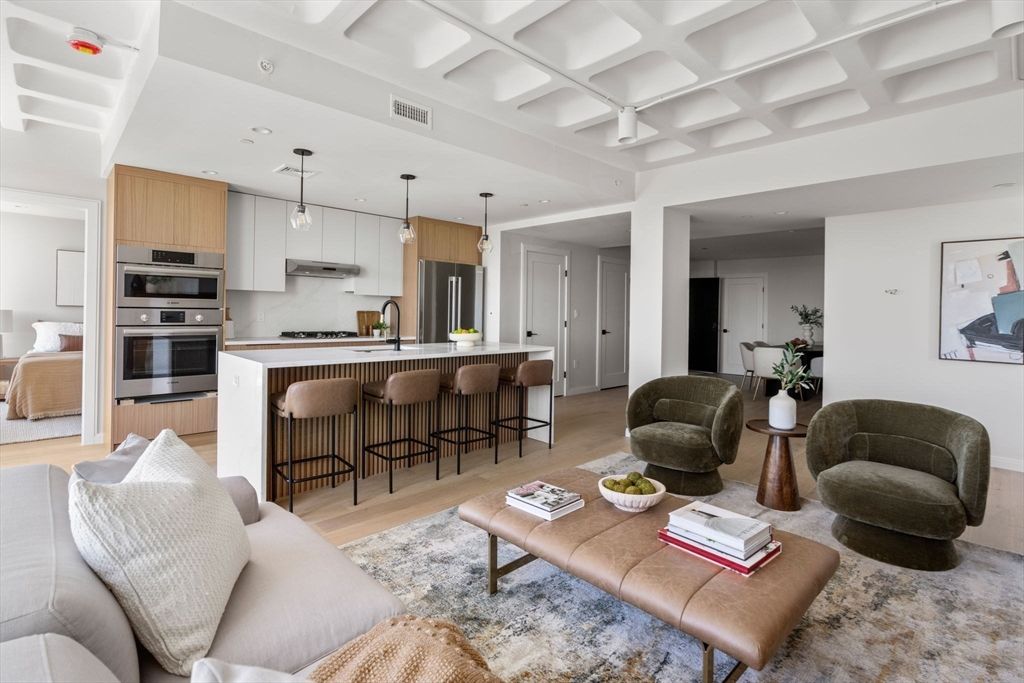 Interior, Kitchen, Living room, Pendant Lights, Recessed Lighting, Stainless Steel Appliances, Wood Texture Flooring