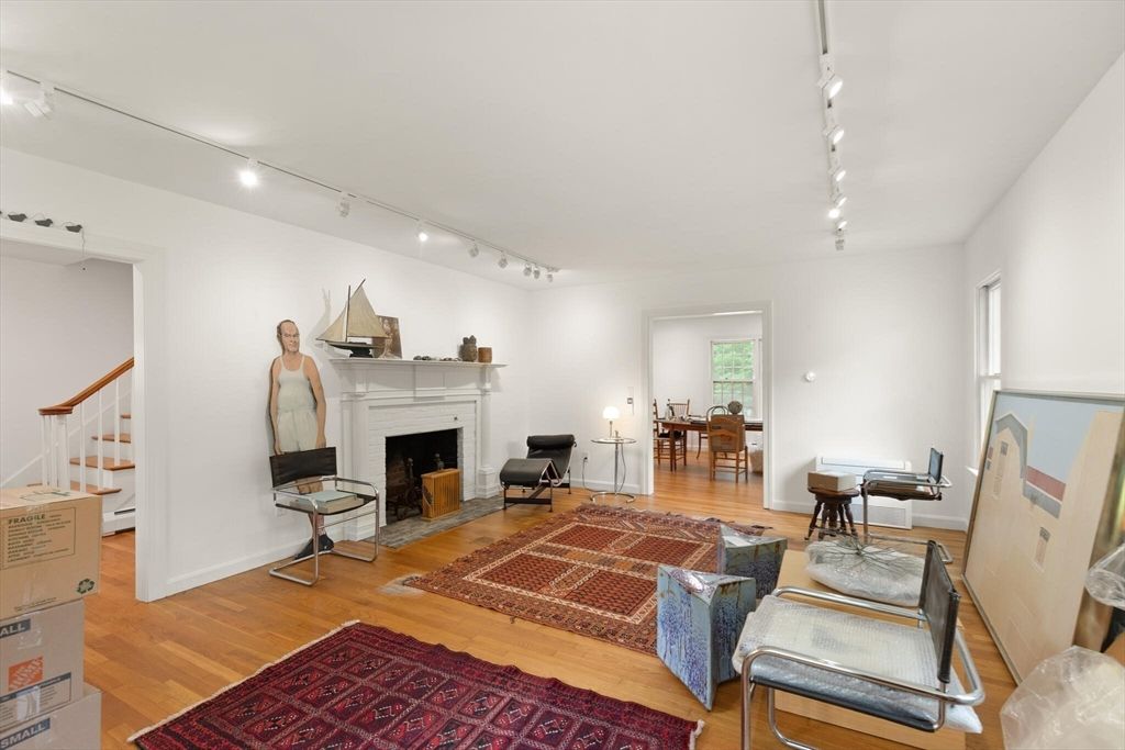 Dining room, Fireplace, Interior, Wood Texture Flooring