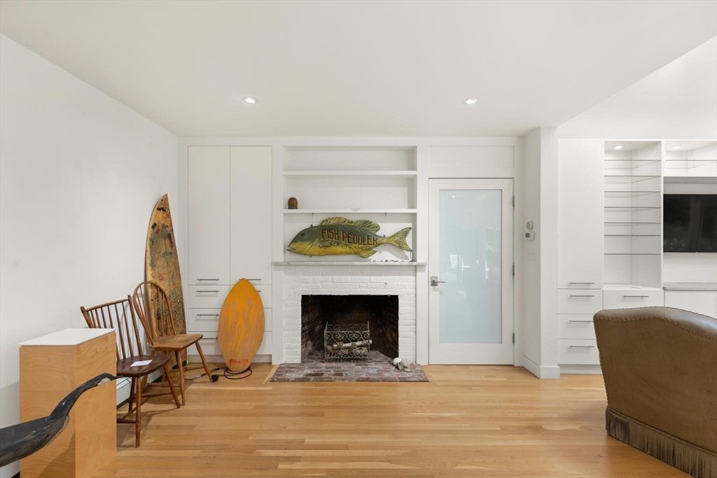 Fireplace, Interior, Recessed Lighting, Wood Texture Flooring