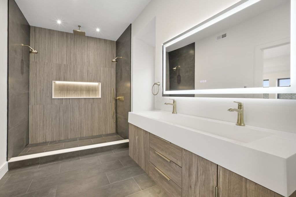 Bathroom, Dual Sink Vanities, Glass Shower, Interior, Recessed Lighting