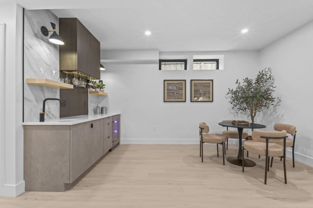 Dining room, Interior, Recessed Lighting, Wood Texture Flooring
