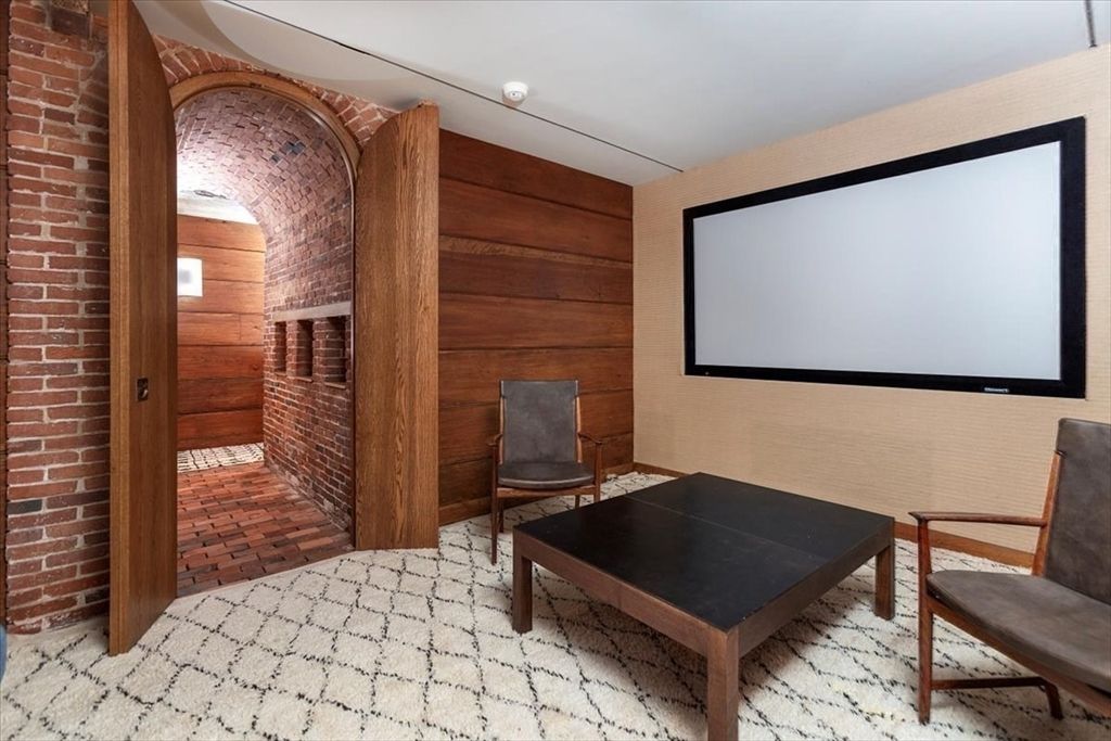 Interior, Projection Screen, Stone Walls, Wood Texture Flooring, Wooden Walls