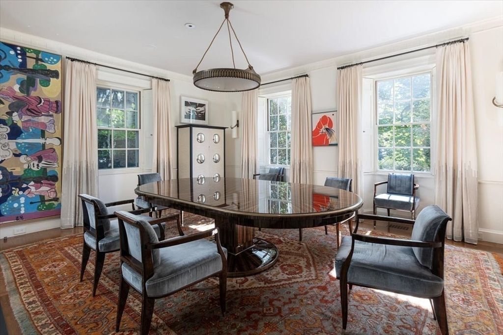 Dining room, Interior, Pendant Lights, Recessed Lighting, Wood Texture Flooring