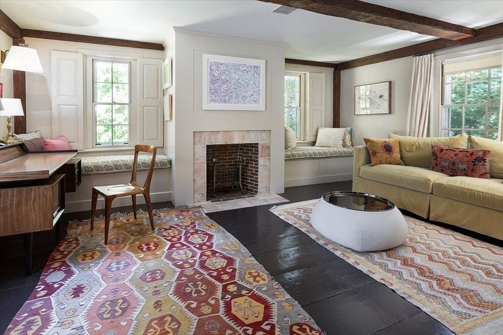 Fireplace, Interior, Living room, Wooden Beams, Wood Texture Flooring