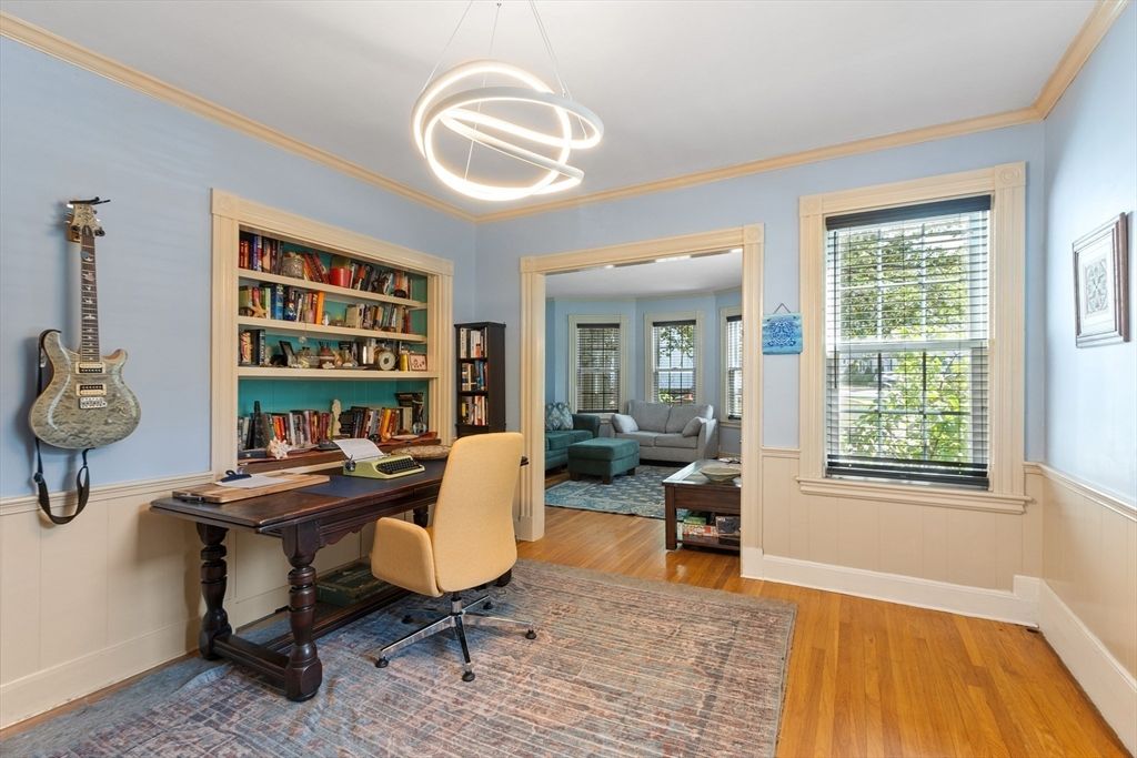 Home Office, Interior, Pendant Lights, Wood Texture Flooring