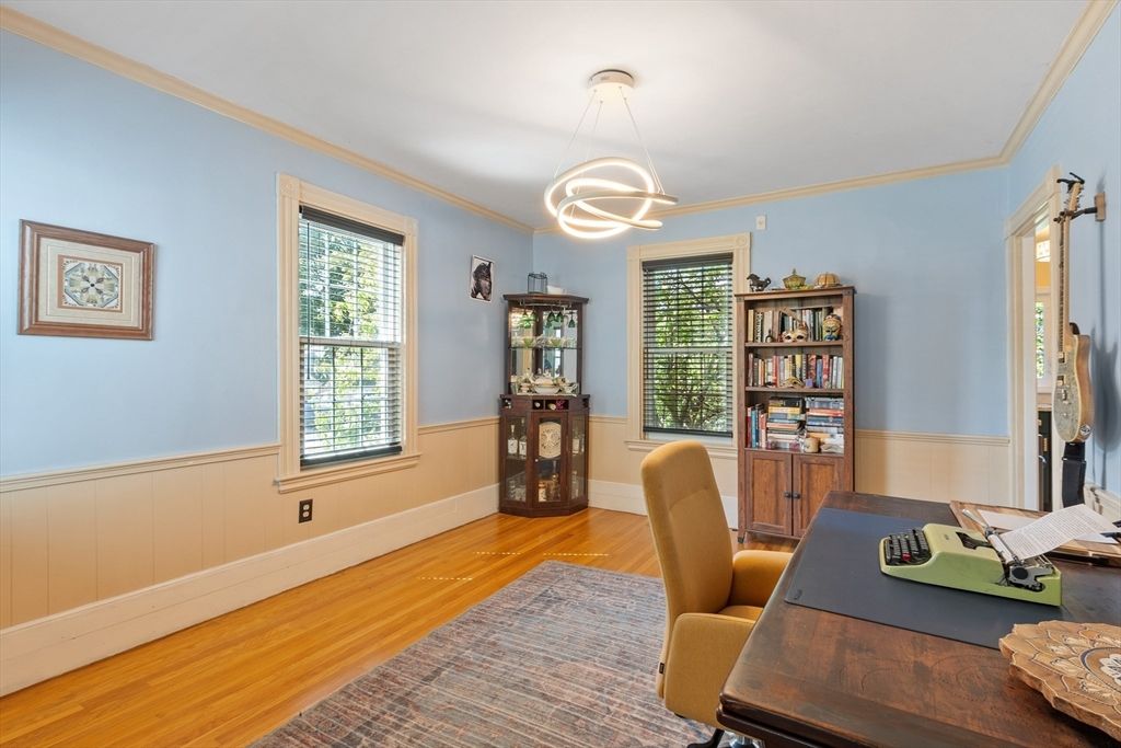 Home Office, Interior, Pendant Lights, Wood Texture Flooring