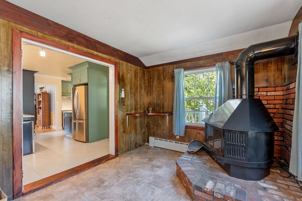 Empty room, Fireplace, Interior, Kitchen, Wooden Walls