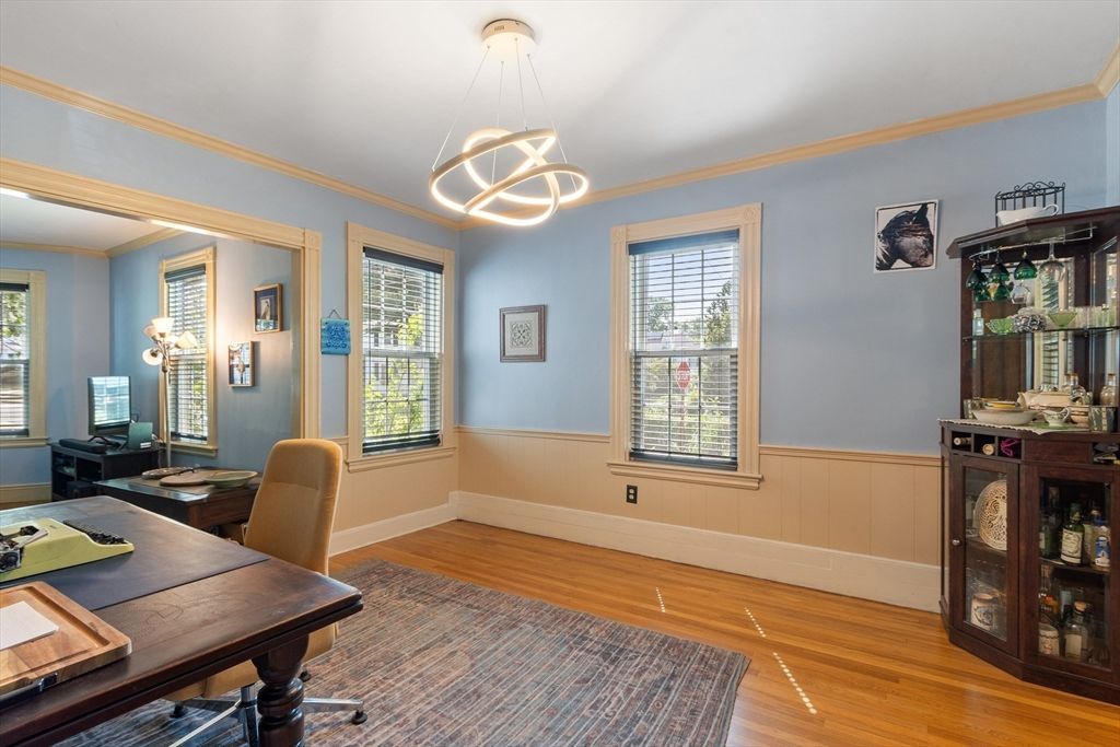Home Office, Interior, Pendant Lights, Wood Texture Flooring