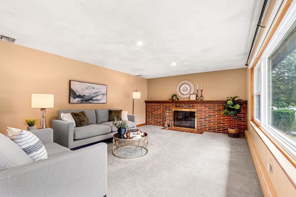 Fireplace, Interior, Living room, Recessed Lighting, Stone Walls