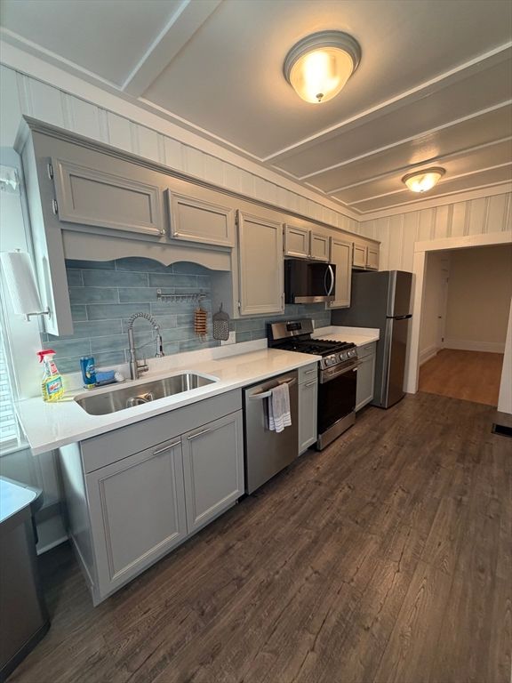Interior, Kitchen, Stainless Steel Appliances, Wood Texture Flooring