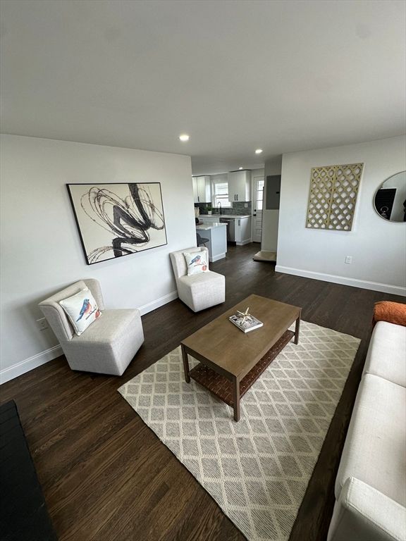 Interior, Kitchen, Living room, Recessed Lighting, Wood Texture Flooring