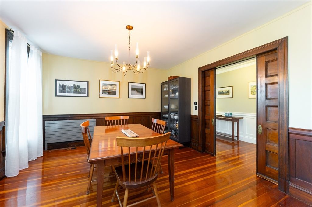 Chandelier, Dining room, Interior, Wood Texture Flooring