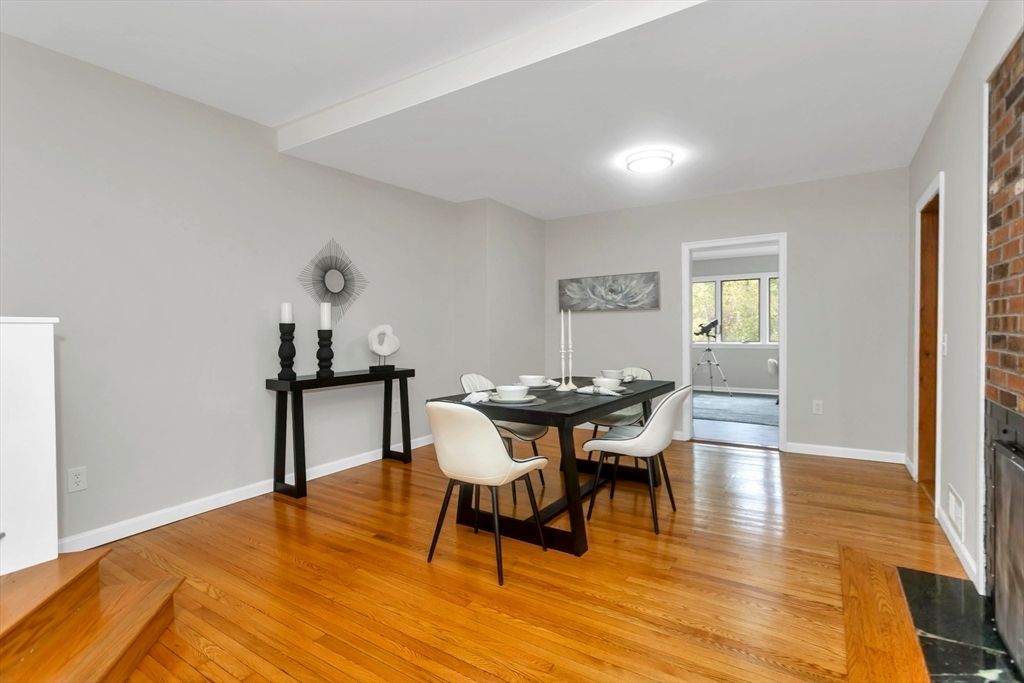 Dining room, Interior, Stone Walls, Wood Texture Flooring