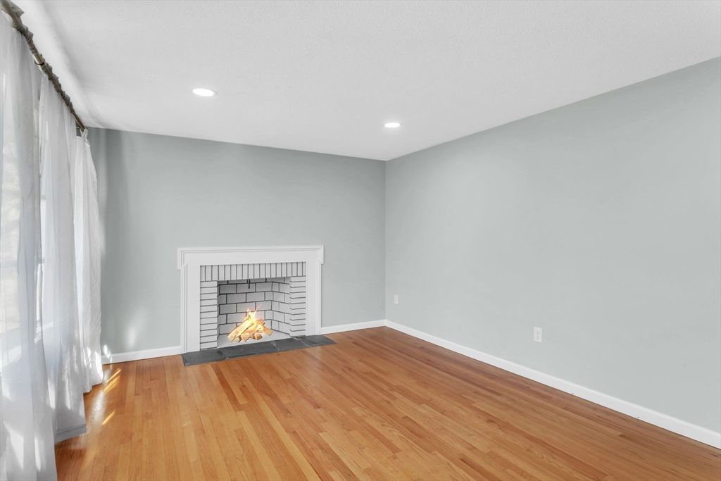 Empty room, Fireplace, Interior, Recessed Lighting, Wood Texture Flooring