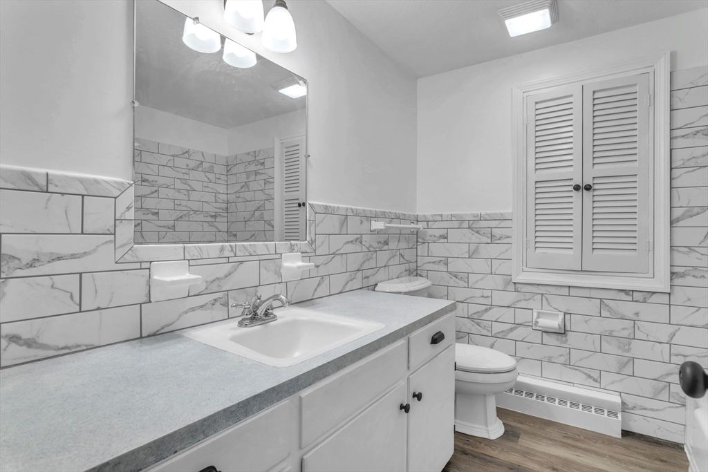 Bathroom, Interior, Marble Walls, Wood Texture Flooring