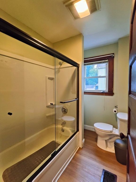 Bathroom, Glass Shower, Interior, Wood Texture Flooring