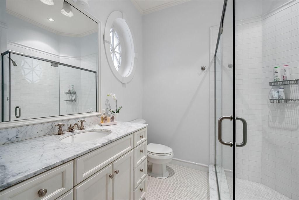 Bathroom, Glass Shower, Interior, Recessed Lighting