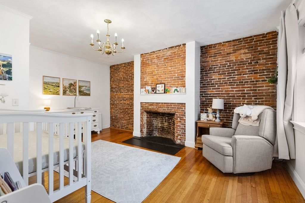 Chandelier, Fireplace, Interior, Stone Walls, Wood Texture Flooring