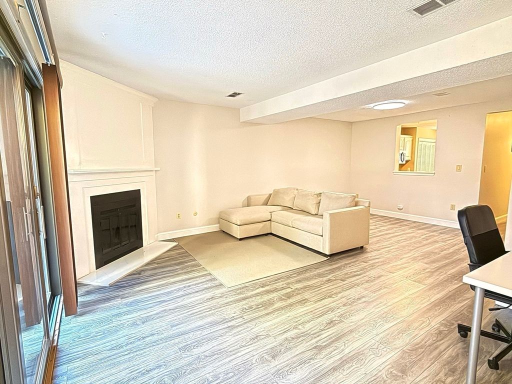 Fireplace, Interior, Recessed Lighting, Wood Texture Flooring