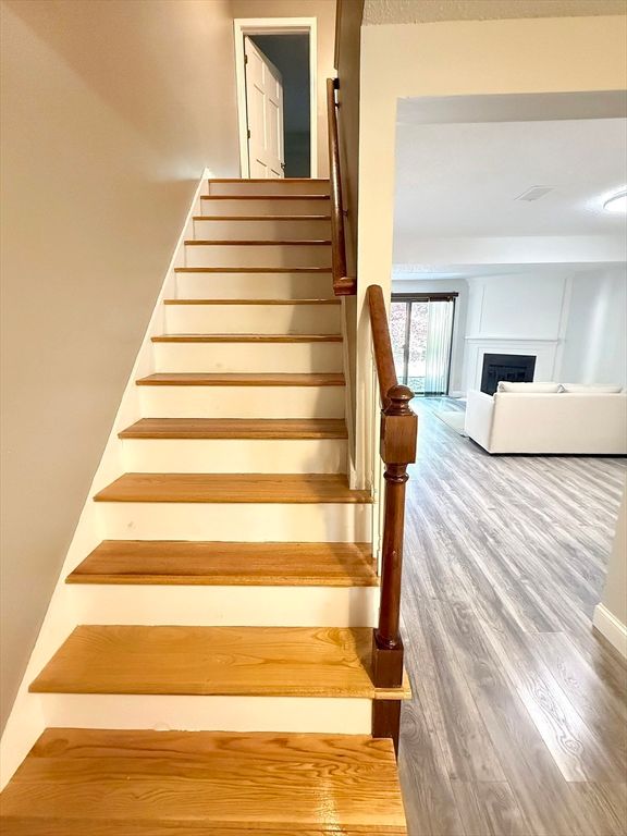 Fireplace, Interior, Recessed Lighting, Wood Texture Flooring