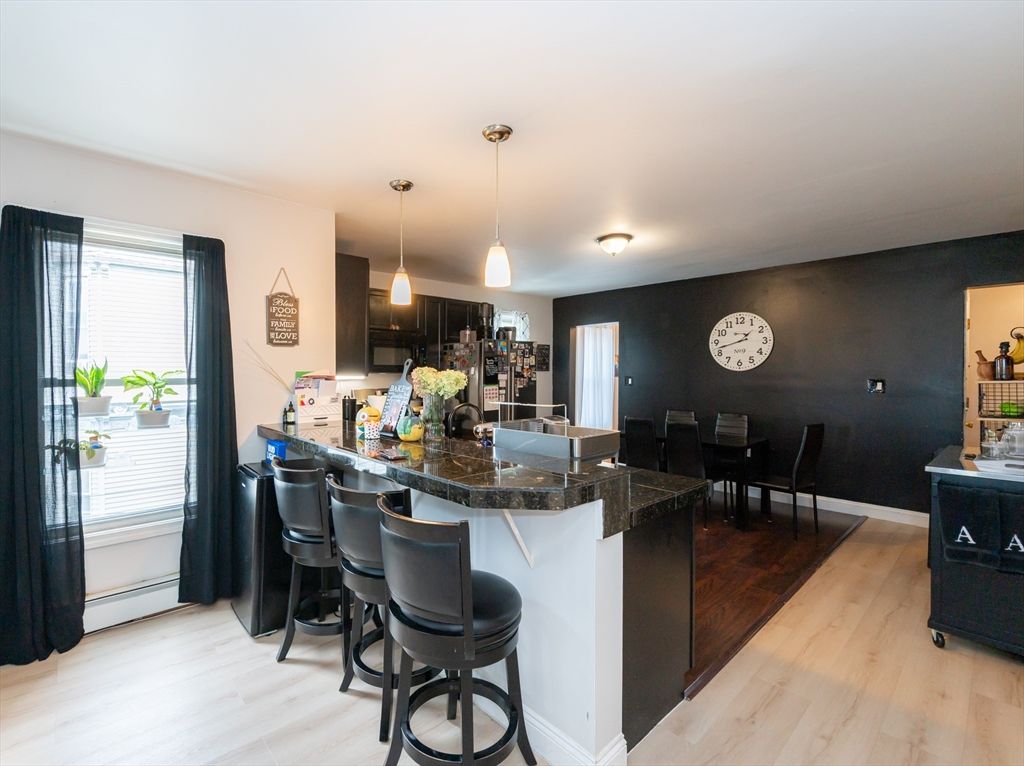 Dining room, Interior, Pendant Lights, Wood Texture Flooring