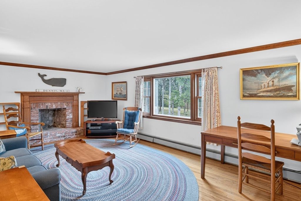 Dining room, Fireplace, Interior, Living room, Wood Texture Flooring