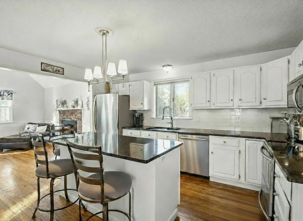 Interior, Kitchen, Pendant Lights, Stainless Steel Appliances, Wood Texture Flooring