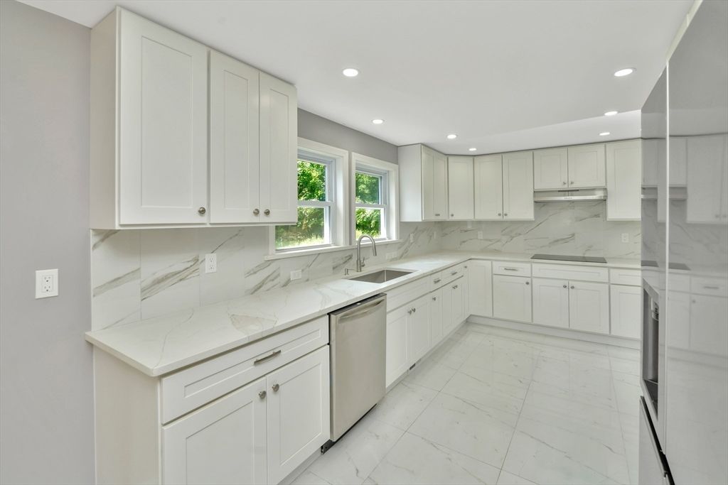 Interior, Kitchen, Marble, Marble Walls, Recessed Lighting, Stainless Steel Appliances