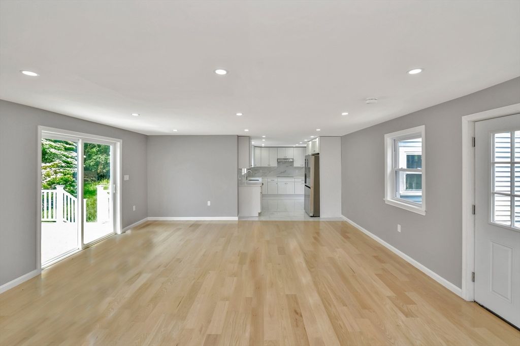 Empty room, Interior, Kitchen, Recessed Lighting, Wood Texture Flooring