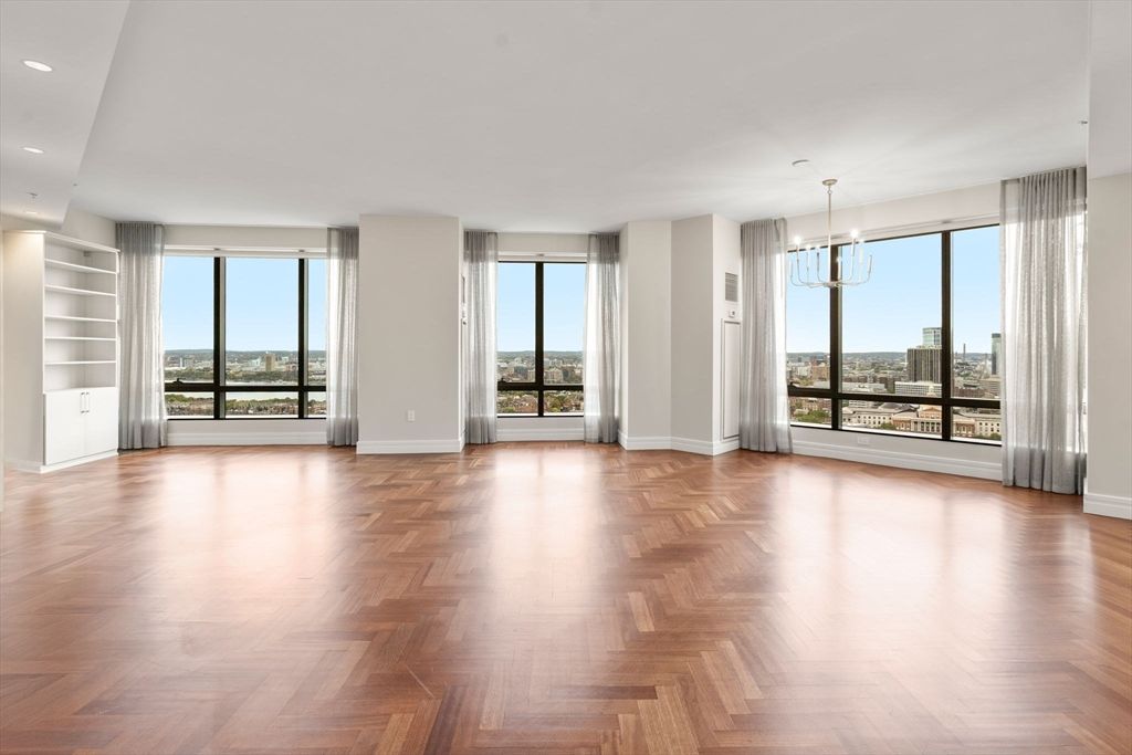 Chandelier, Empty room, Interior, Recessed Lighting, Wood Texture Flooring