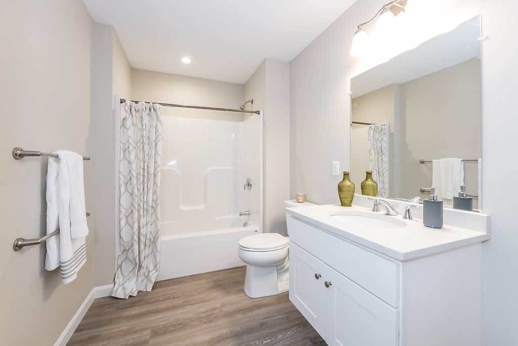 Bathroom, Interior, Recessed Lighting, Wood Texture Flooring