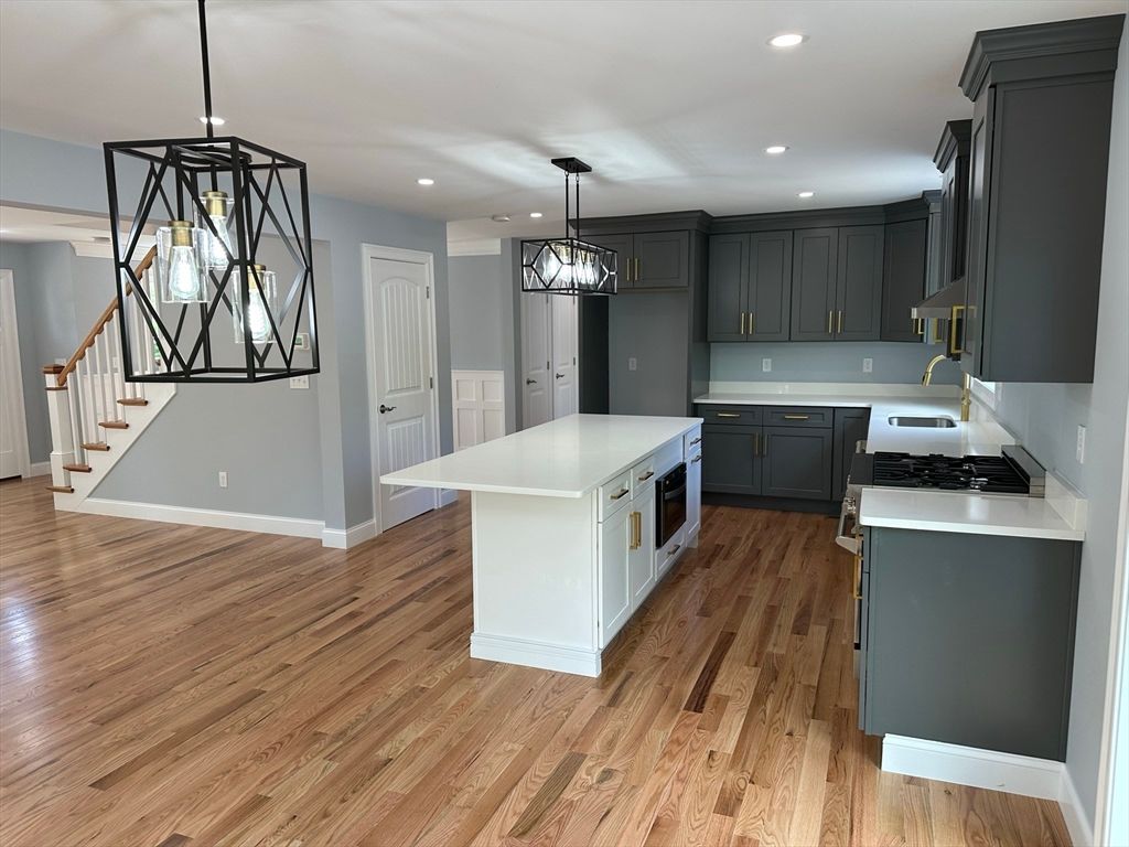 Interior, Kitchen, Pendant Lights, Recessed Lighting, Wood Texture Flooring