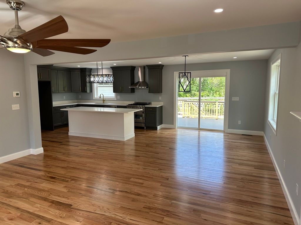 Chandelier, Interior, Kitchen, Pendant Lights, Recessed Lighting, Wood Texture Flooring