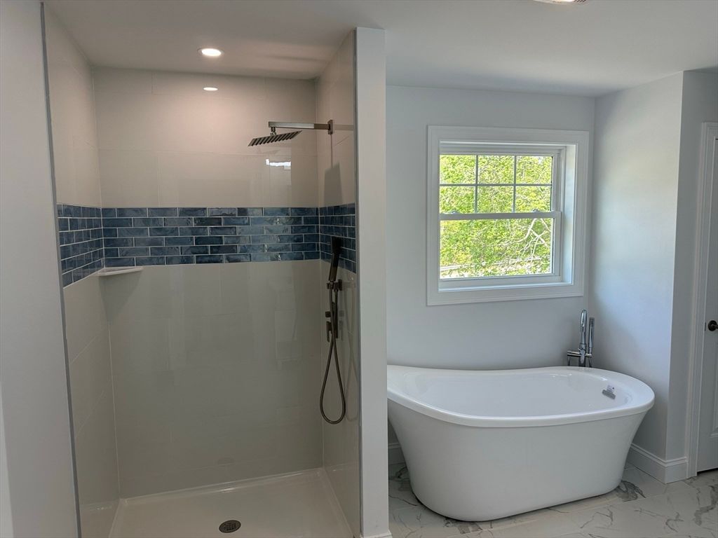Bathroom, Free Standing Baths, Interior, Marble, Recessed Lighting