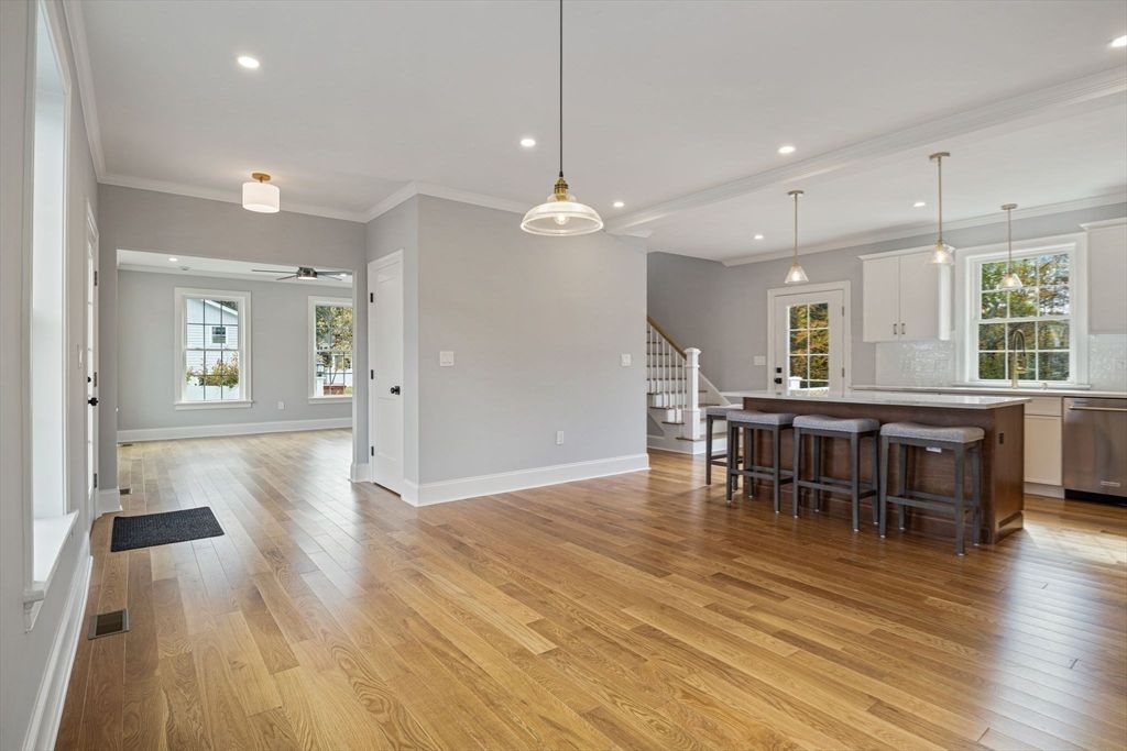 Interior, Kitchen, Pendant Lights, Recessed Lighting, Wood Texture Flooring