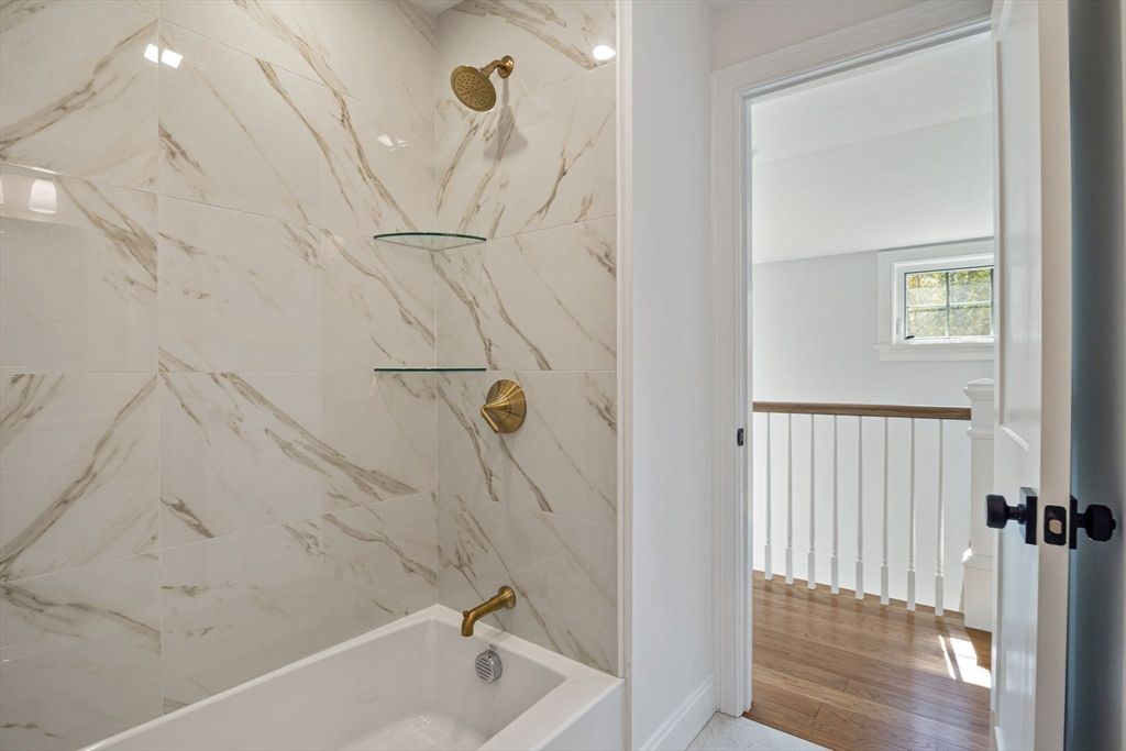 Bathroom, Interior, Marble Walls, Wood Texture Flooring